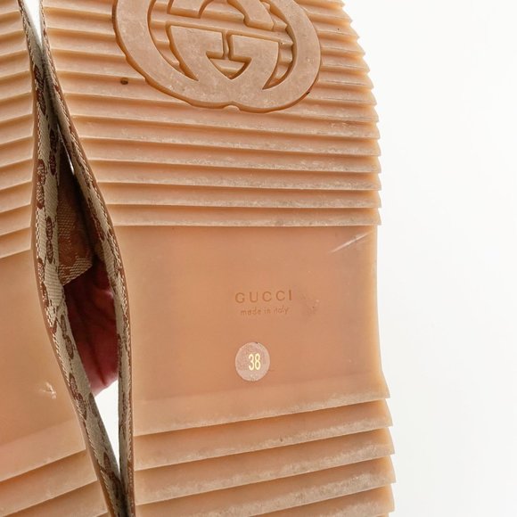 Gucci Angelina GG Platform Slides EU 38 US Women's 8 Tan Sandal Original Logo - Picture 11 of 12